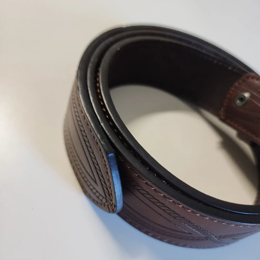 BC Belt Mens Large Brown Leather Steer Head Buckle